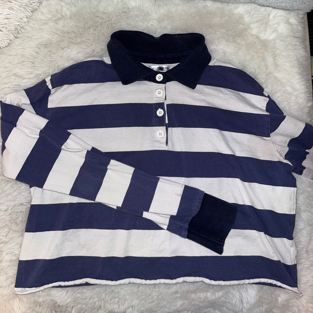 Blue and White Striped Crop Top